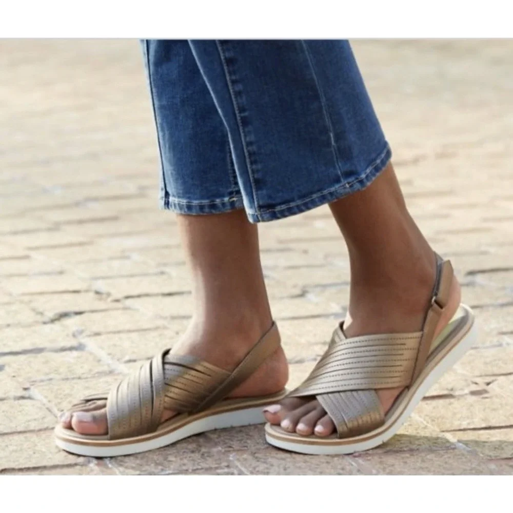 Timberland Womens Sandals 9.5 Bronze SensorFlex Crossband Slingback A1VNA